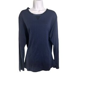 Temperley London Navy Blue Cotton Long Sleeve Top Satin Trim Mesh Detail Mens M‎